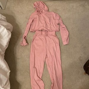 Pink two piece jogger and hoodie set